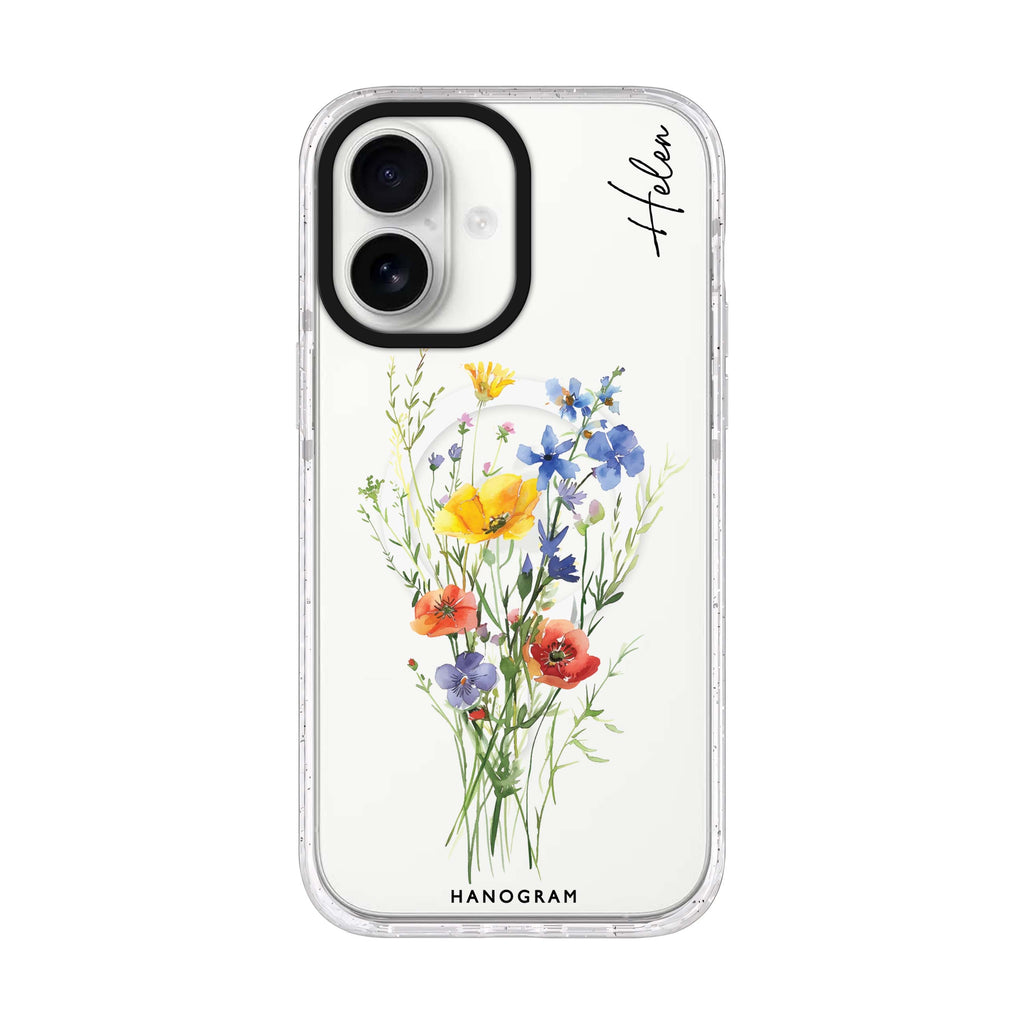 Wildflower Whimsy iPhone 17 水晶透明保護殼正面展示
