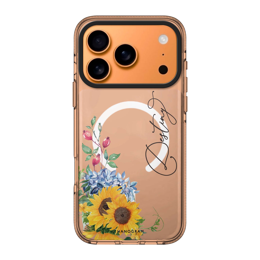 Blooming Sunflower iPhone 17 Pro Max MagSafe 水晶透明保護殼 花卉圖案設計 可自訂名字 圖1