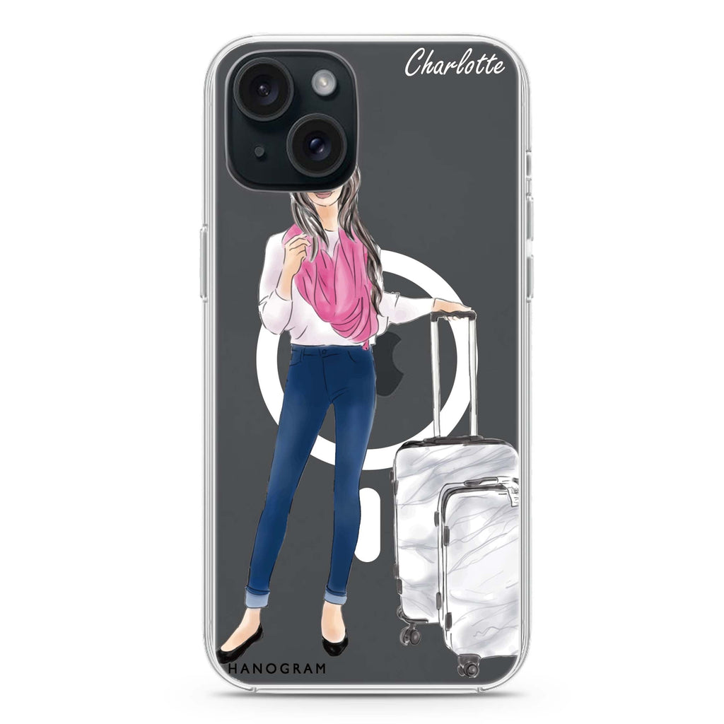 Travel girl II iPhone 15 Magsafe 兼容水晶透明保護殼