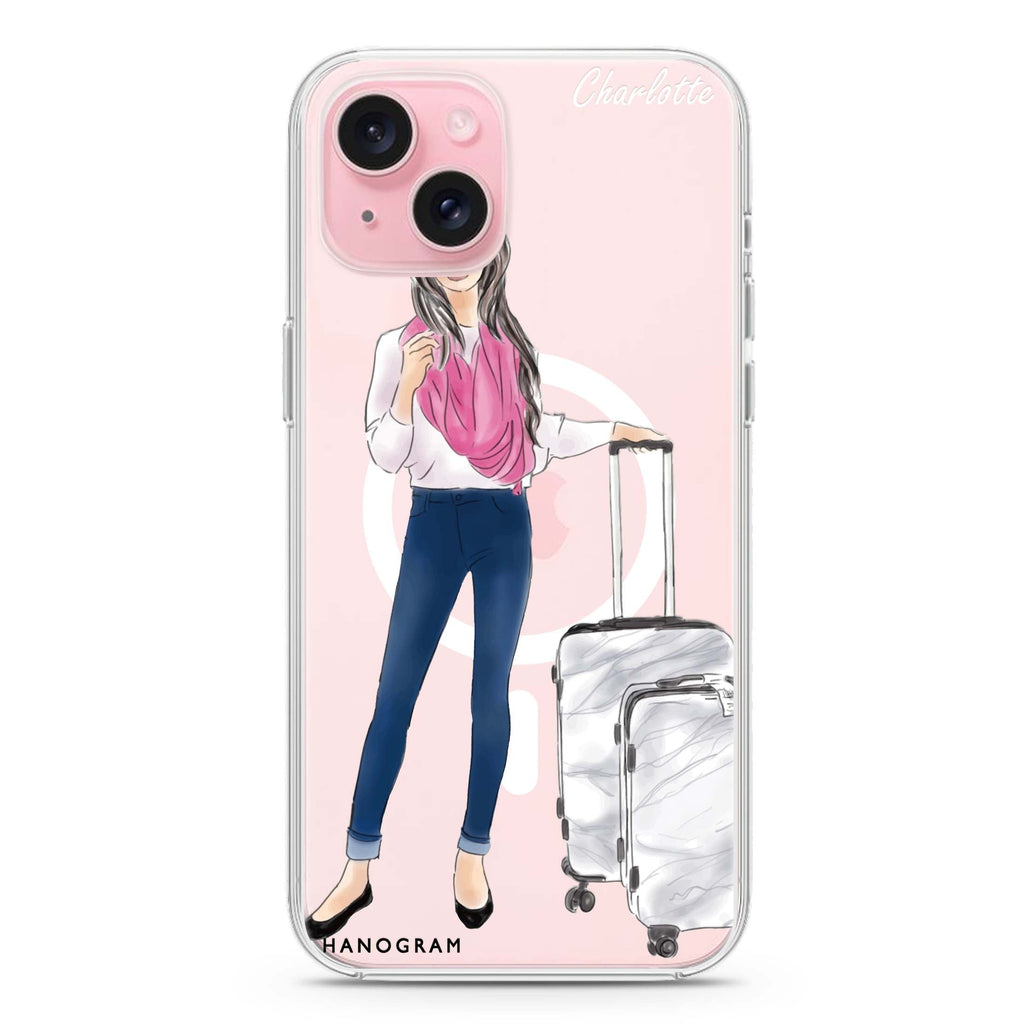Travel girl II iPhone 15 Plus Magsafe 兼容水晶透明保護殼