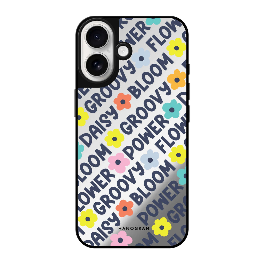 Reflective iPhone 16 Mirror Case –Groovy Flower Design
