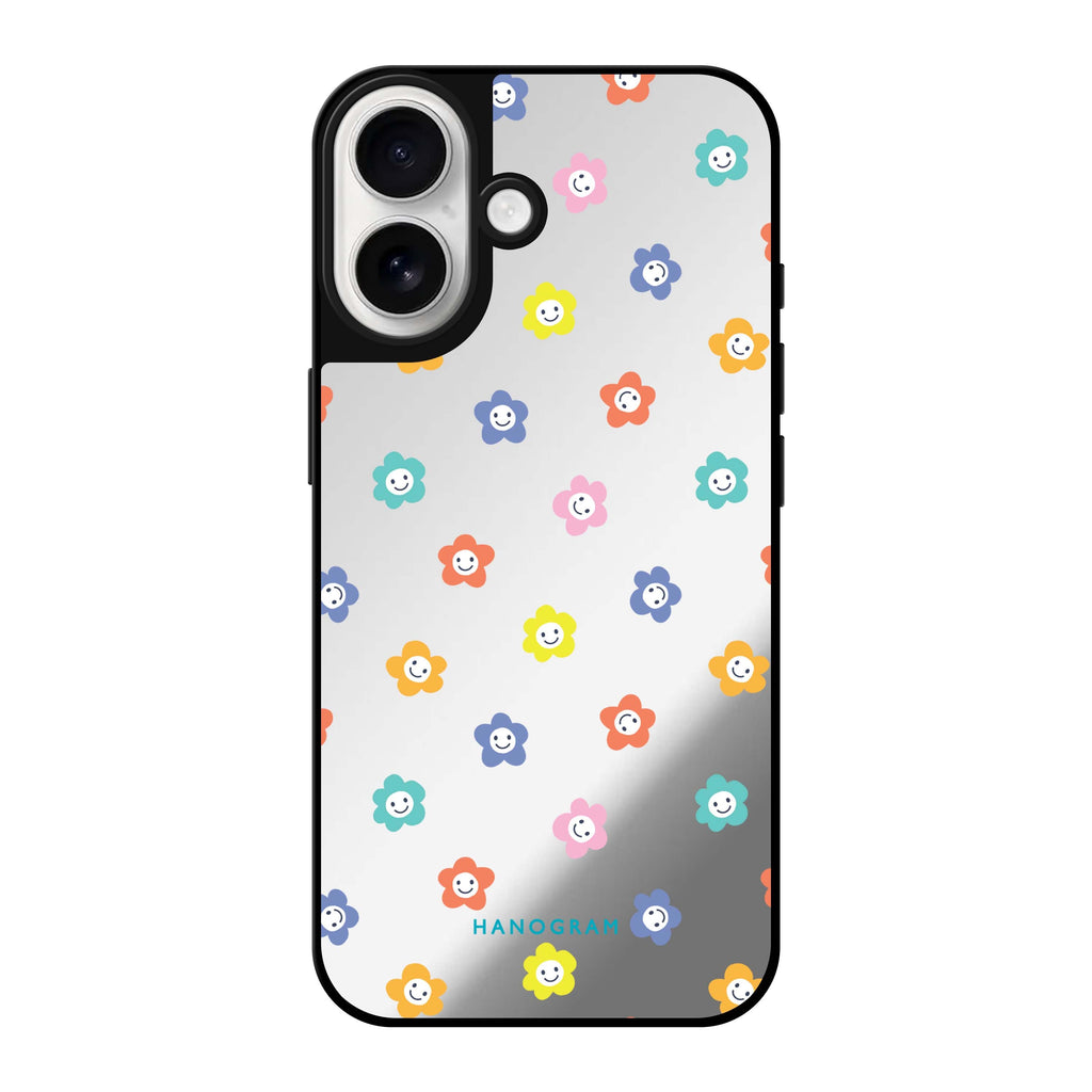 Reflective iPhone 16 Mirror Case –Little Smile Flowers Design