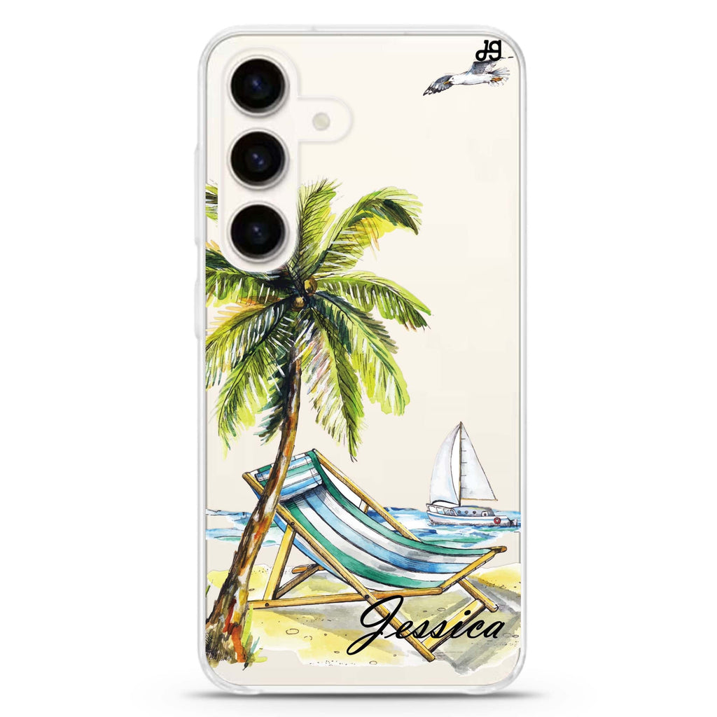 Summer on the beach Samsung Galaxy S26/S25/S24 可加名字水晶透明保護殼正面展示