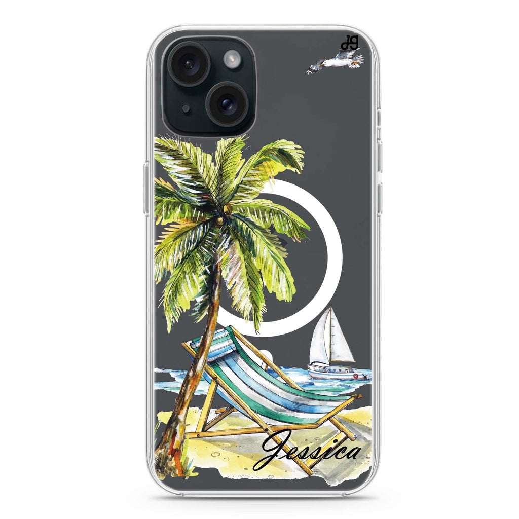 Summer on the beach iPhone 15 Plus Magsafe 兼容水晶透明保護殼
