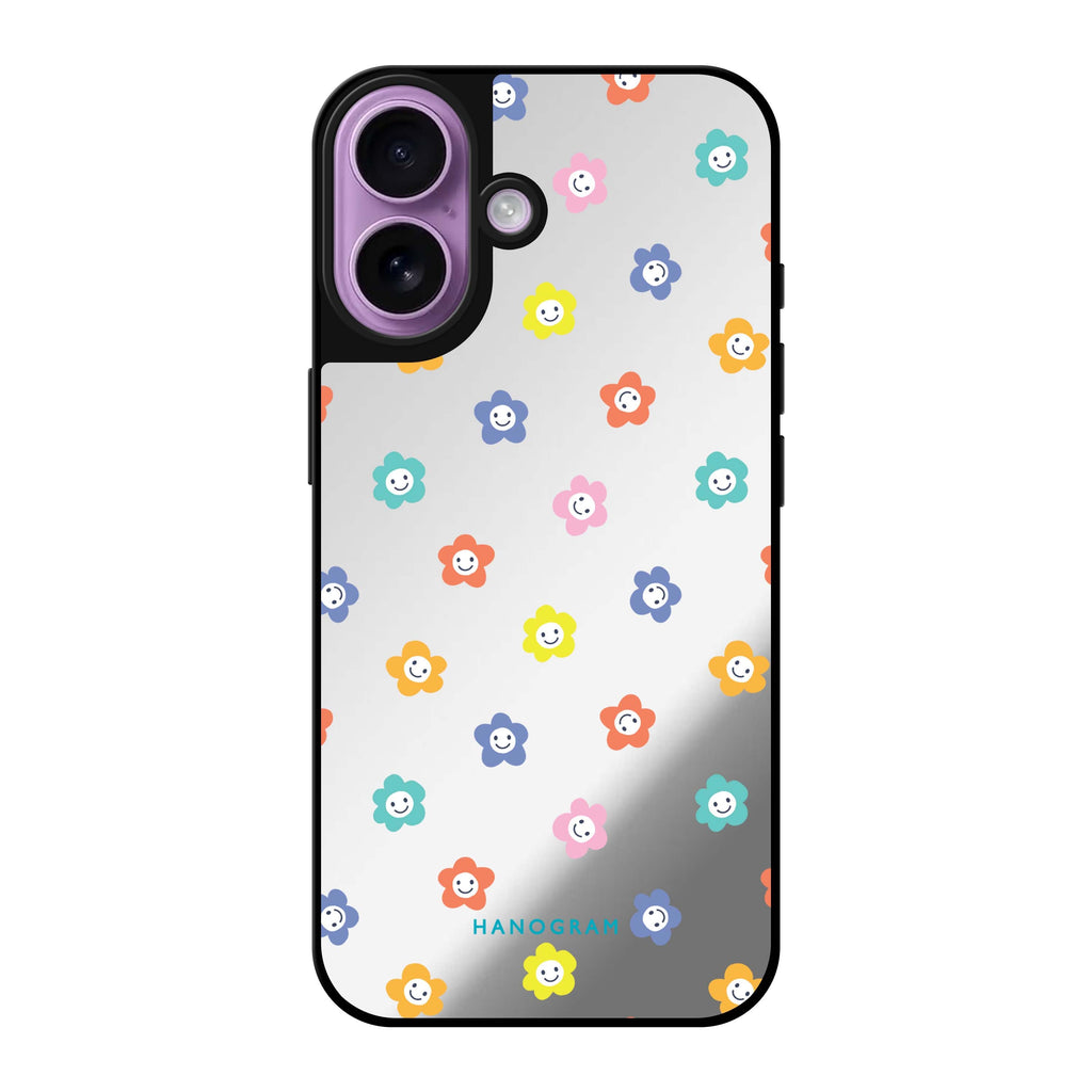 Reflective iPhone 16 Mirror Case –Little Smile Flowers Design