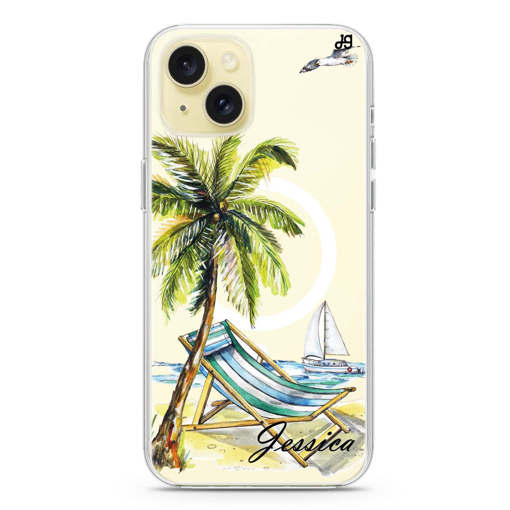Summer on the beach iPhone 15 Magsafe 兼容水晶透明保護殼