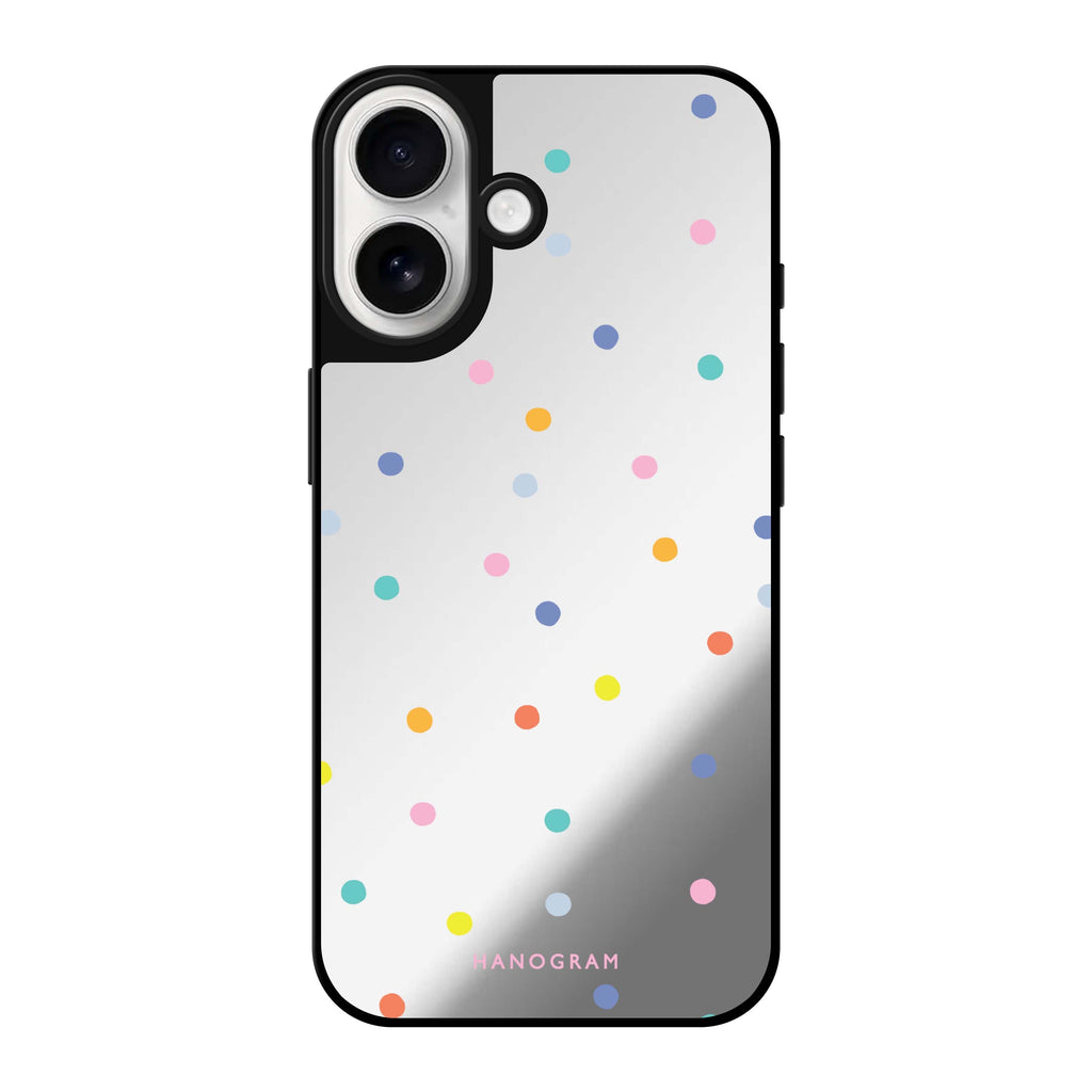 Reflective iPhone 16 Mirror Case –Colourful Dot Pattern Design