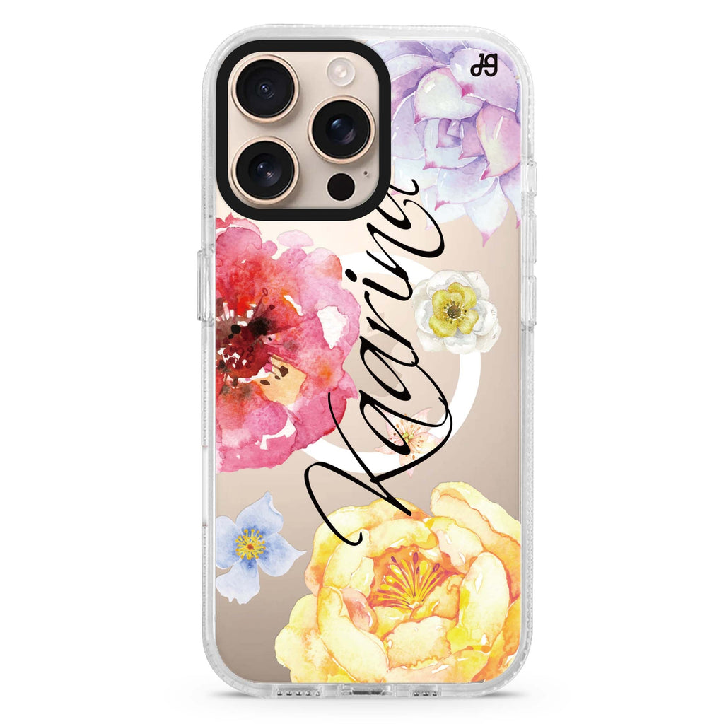 Colorful Watercolor Flowers Magsafe 兼容水晶透明保護殼