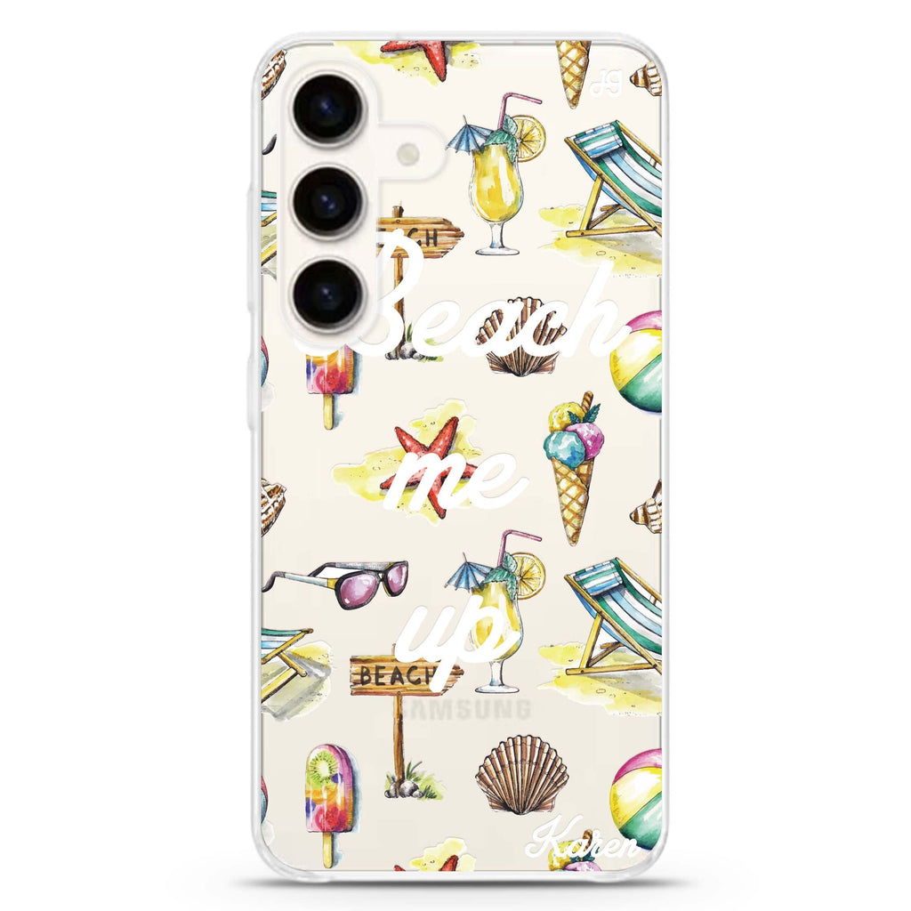 Beach me up Samsung Galaxy S26/S25/S24 可加名字水晶透明保護殼正面展示