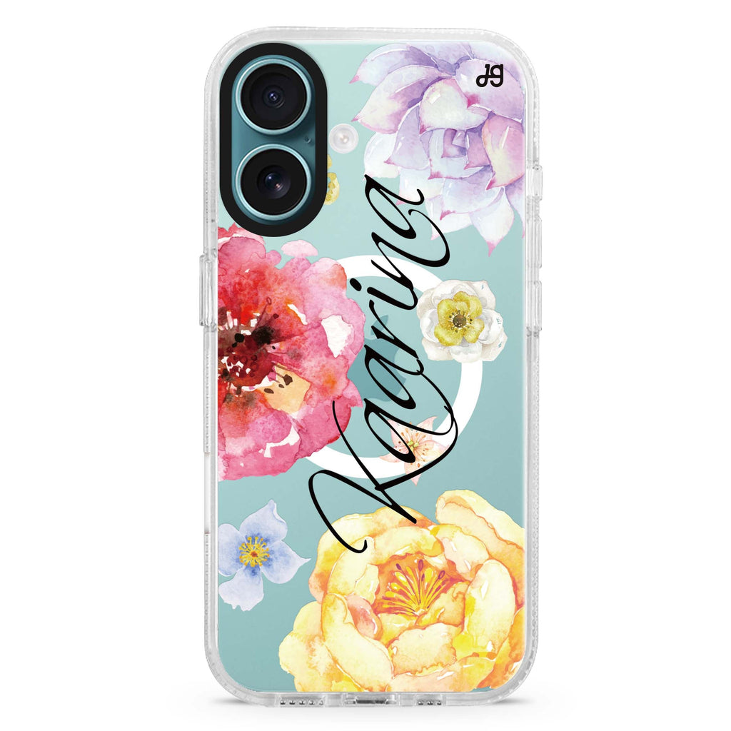 Colorful Watercolor Flowers Magsafe 兼容水晶透明保護殼