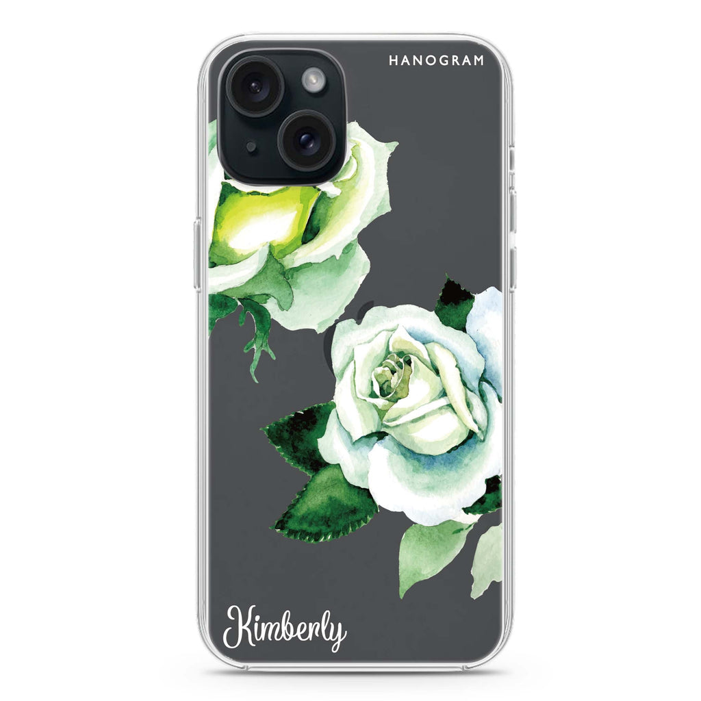 White Rose iPhone 15 plus 水晶透明保護殼