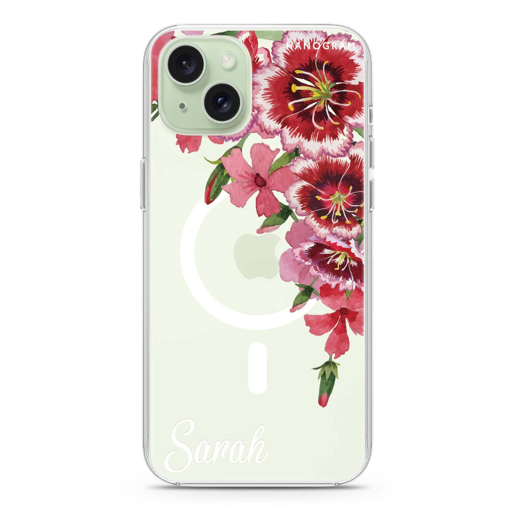 Red watercolour Floral iPhone 15 Magsafe 兼容水晶透明保護殼