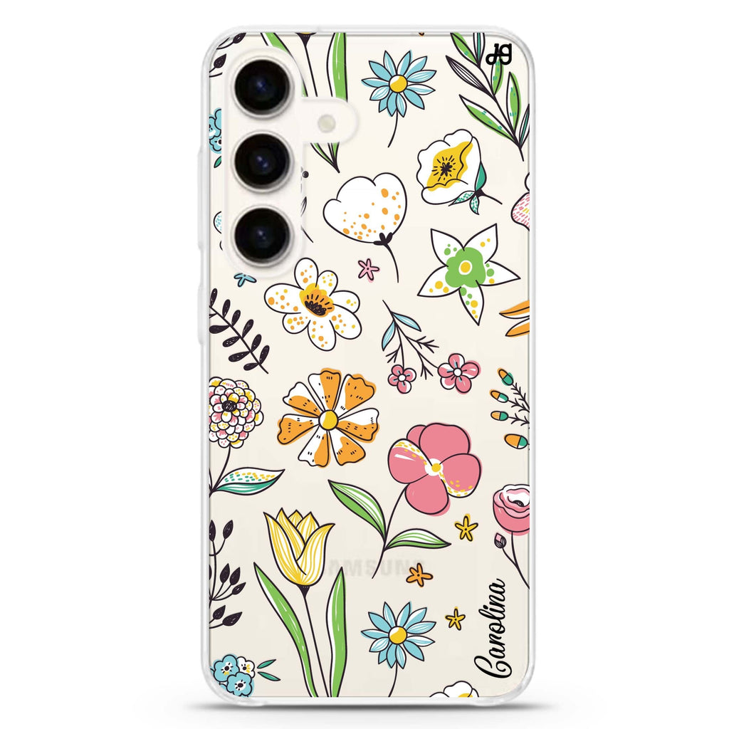 Spring Moment Samsung Galaxy S26/S25/S24 可加名字水晶透明保護殼正面展示
