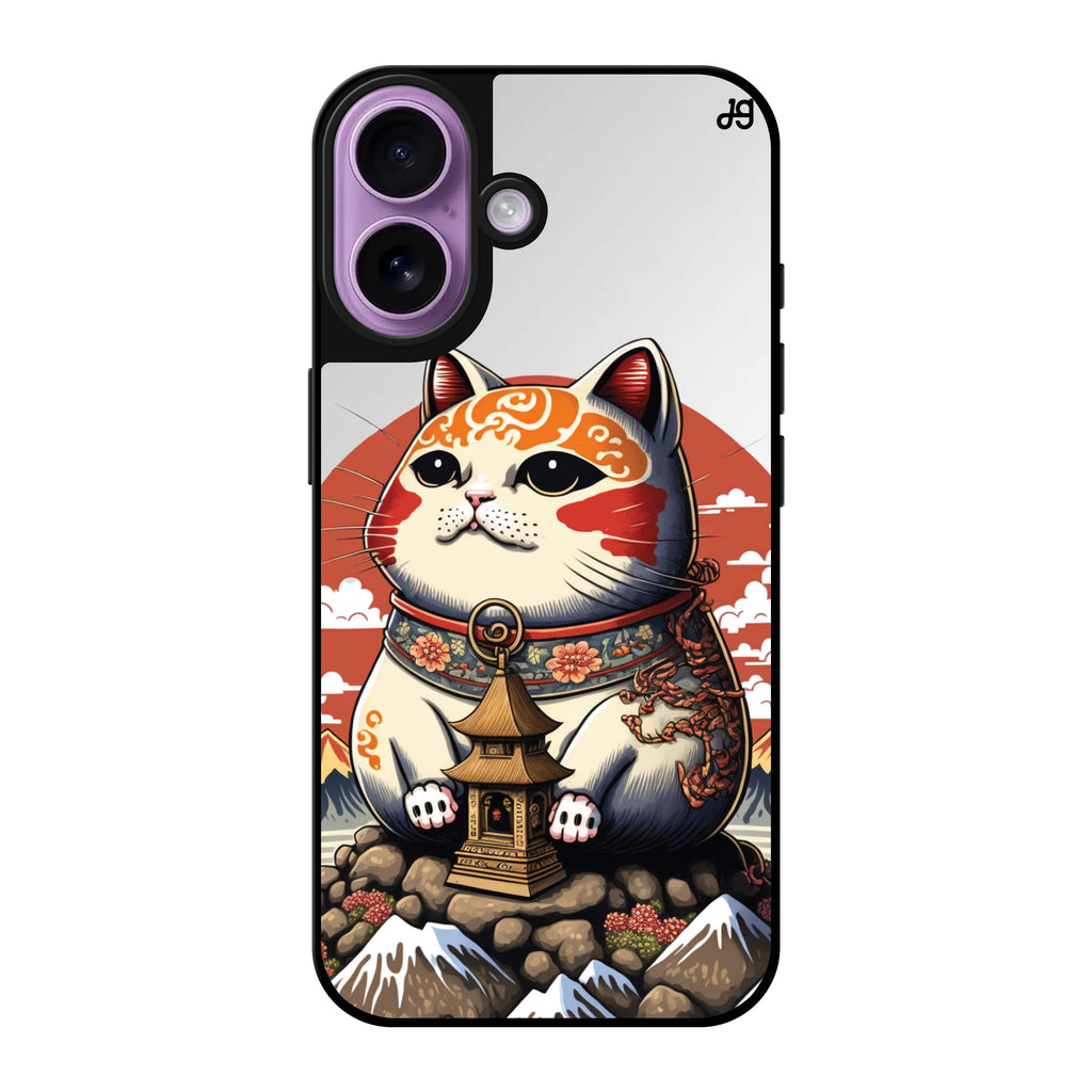 Reflective iPhone 16 Mirror Case –Cat with Fuji Mountain Design