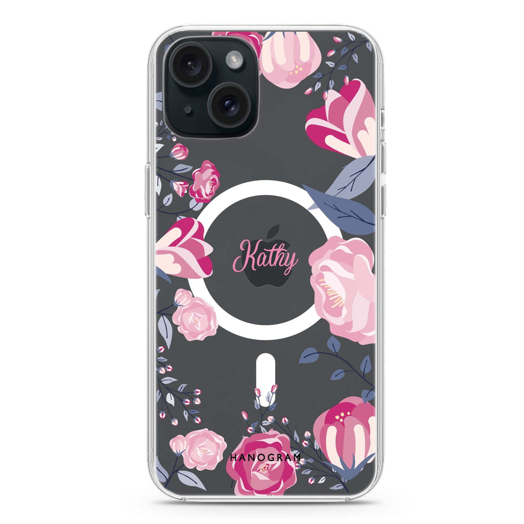 Trendy Flowers iPhone 15 Magsafe 兼容水晶透明保護殼