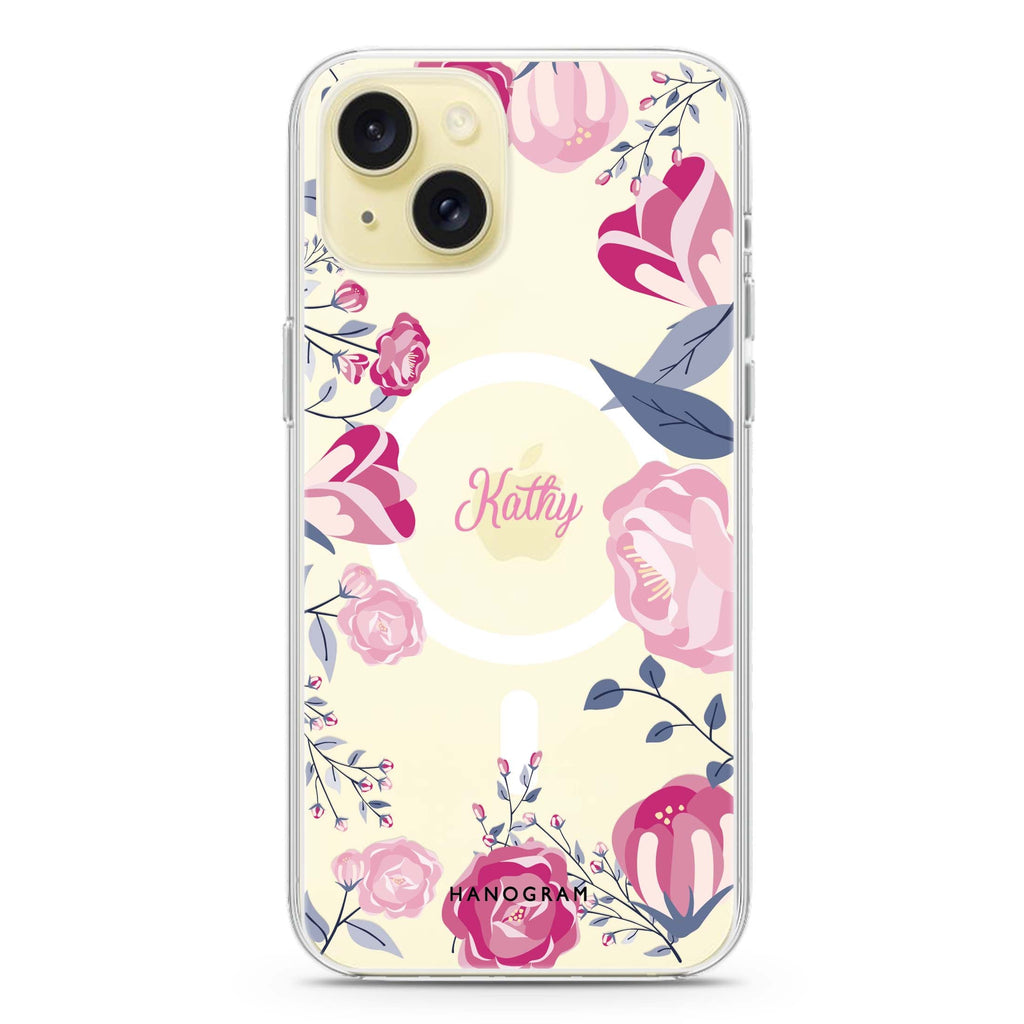 Trendy Flowers iPhone 15 Plus Magsafe 兼容水晶透明保護殼