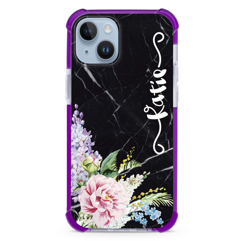 Floral & Black Marble iPhone 15 Plus Magsafe 兼容超強防摔保護殼