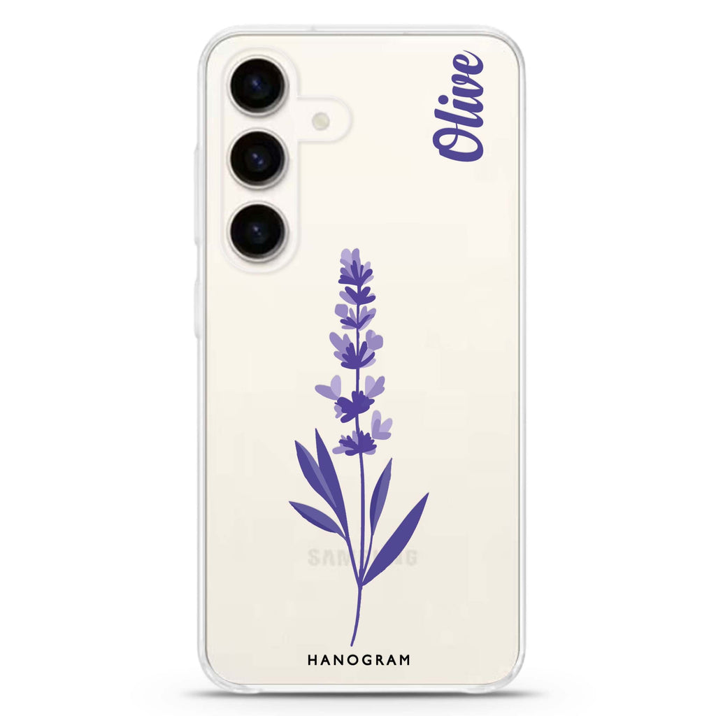 Lavender Form Samsung Galaxy S26/S25/S24 可加名字水晶透明保護殼正面展示