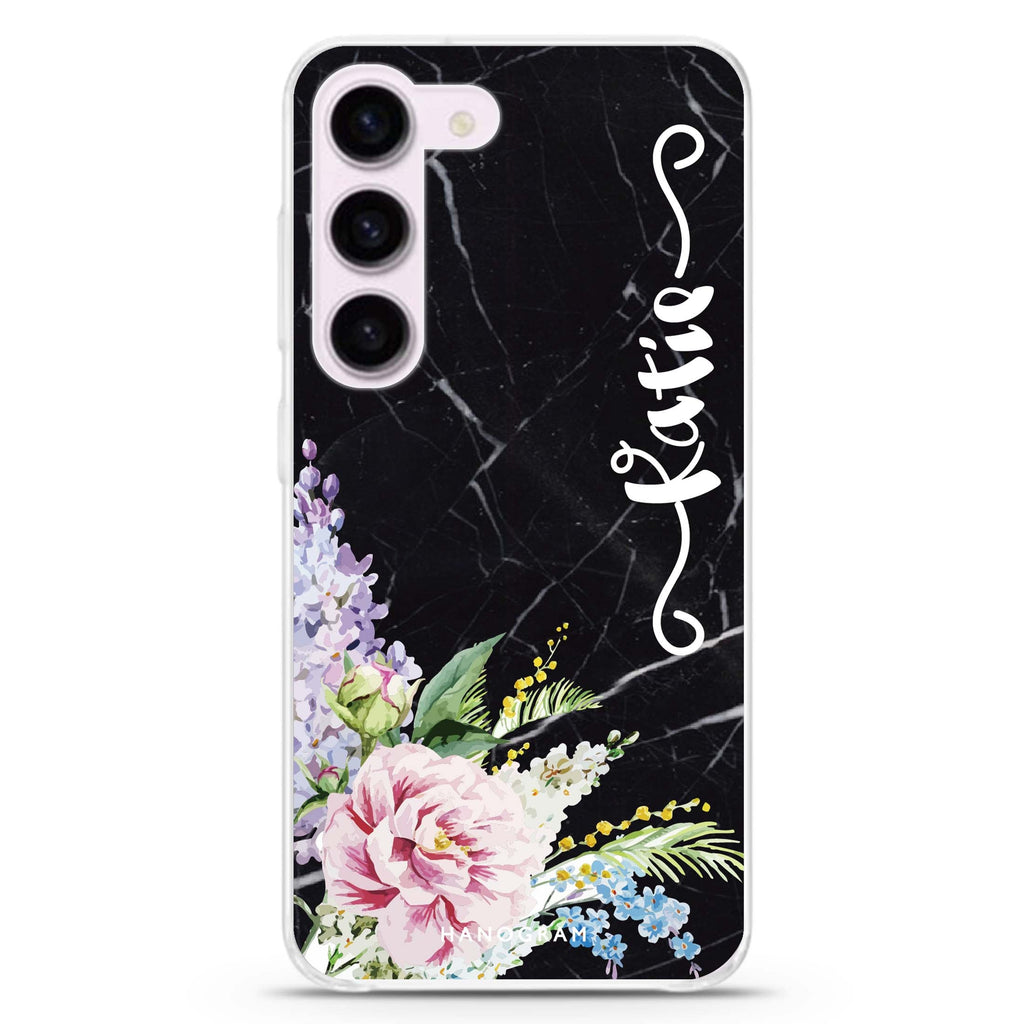 Floral & Black Marble Samsung Galaxy 水晶透明保護殼