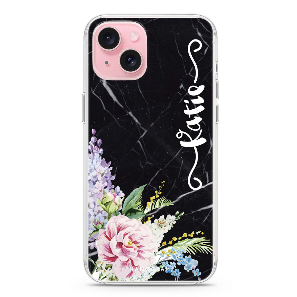 Floral & Black Marble iPhone 15 水晶透明保護殼