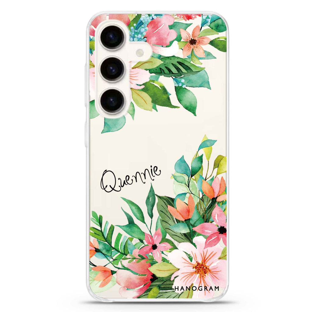 Flower Inspiration Samsung Galaxy S26/S25/S24 可加名字水晶透明保護殼正面展示