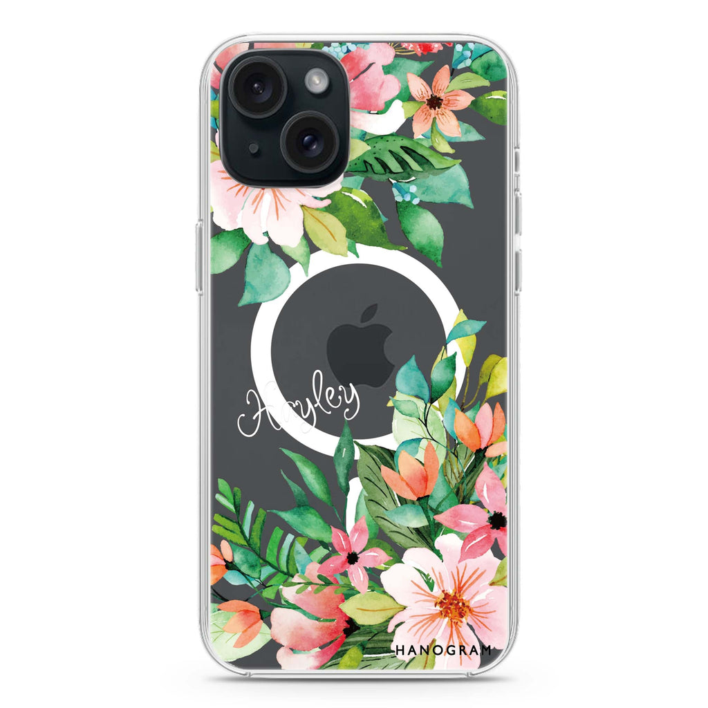 Flower Inspiration iPhone 15 Magsafe 兼容水晶透明保護殼