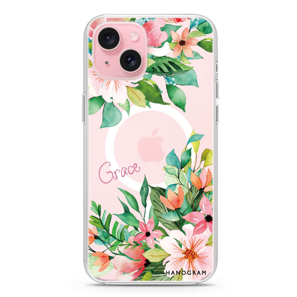 Flower Inspiration iPhone 15 Plus Magsafe 兼容水晶透明保護殼