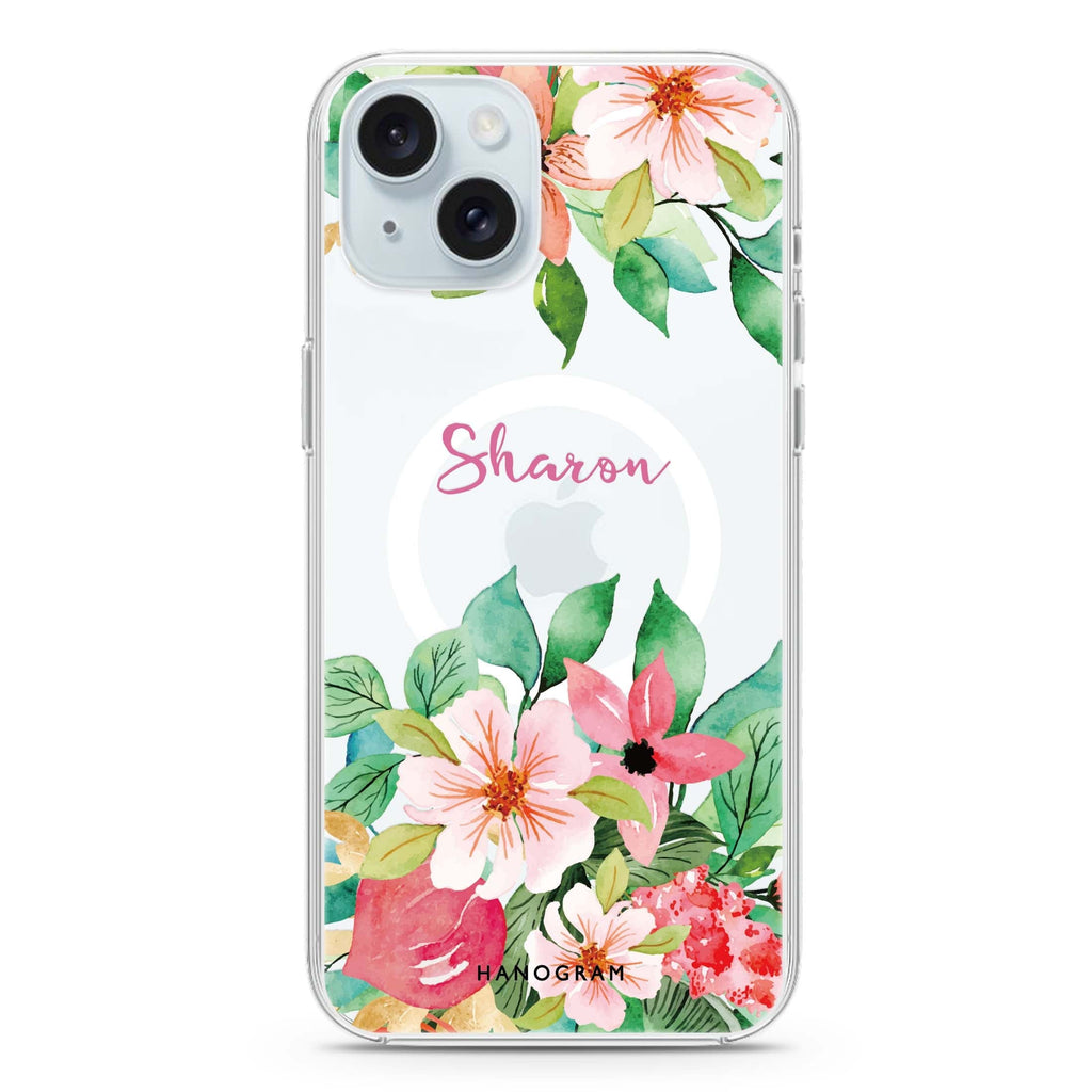 Floral Life iPhone 15 Plus Magsafe 兼容水晶透明保護殼
