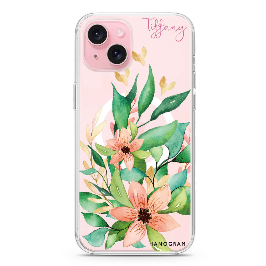 Floral Bloom iPhone 15 Plus Magsafe 兼容水晶透明保護殼