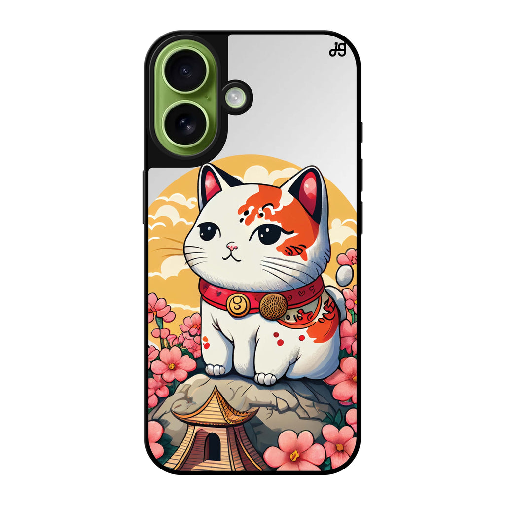 Reflective iPhone 16 Mirror Case –Cat & Flowers Design