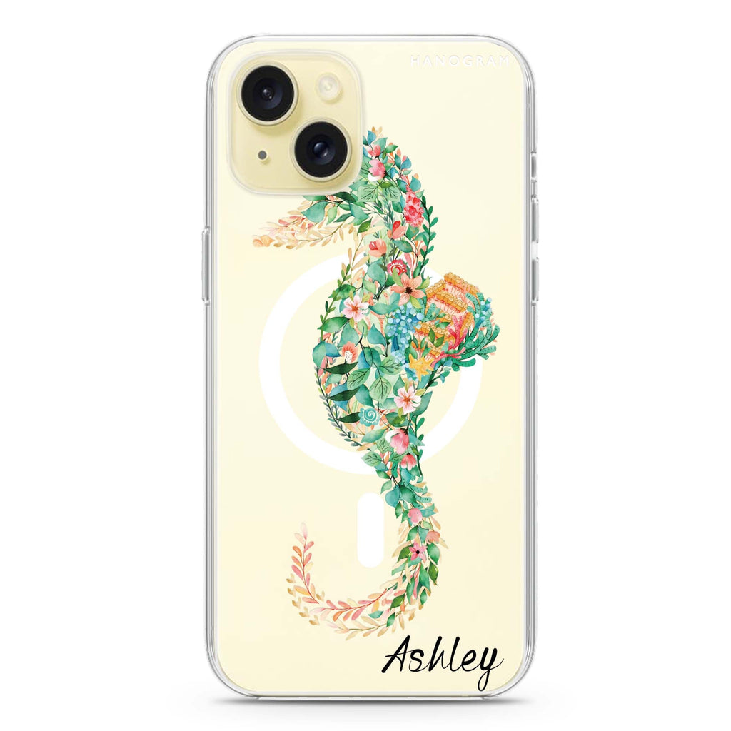 Floral Seahorse iPhone 15 Plus Magsafe 兼容水晶透明保護殼