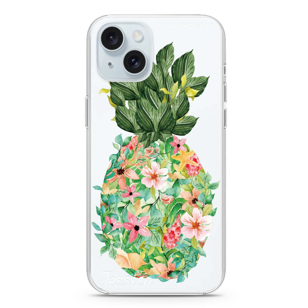 Floral Pineapple iPhone 15 plus 水晶透明保護殼