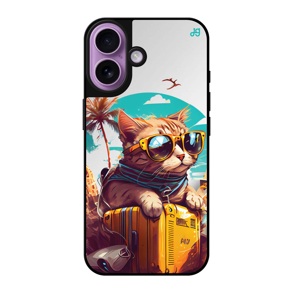 Reflective iPhone 16 Mirror Case –Travel Cat Design