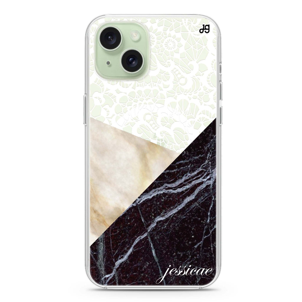 Marble Lace iPhone 15 Magsafe 兼容水晶透明保護殼