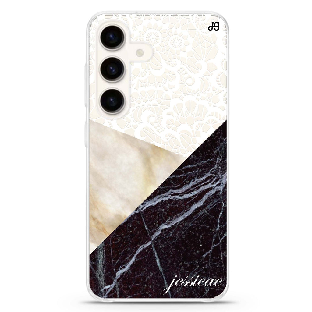 Marble Lace Samsung Galaxy S26/S25/S24 可加名字水晶透明保護殼正面展示