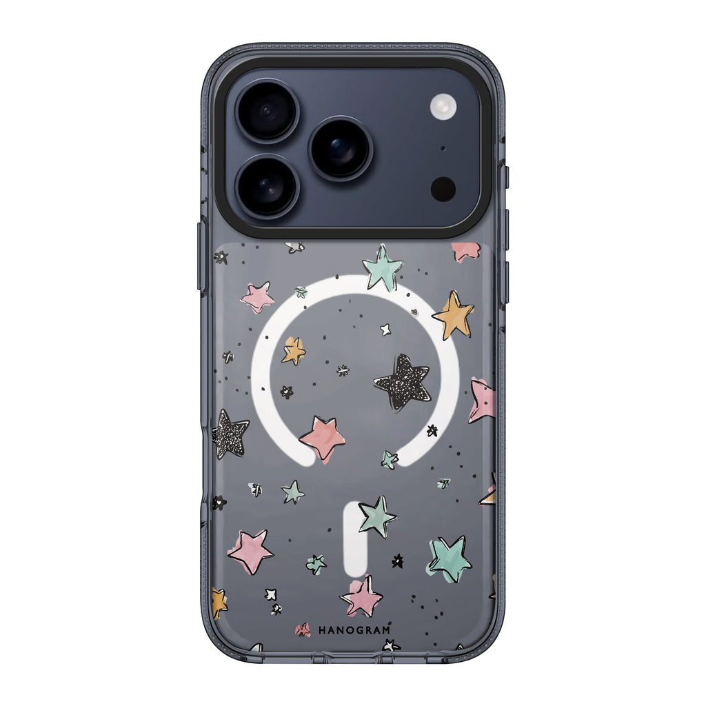 Pastel Sparkle Stars iPhone 17 Pro Max MagSafe 水晶透明保護殼 星星圖案設計 圖1