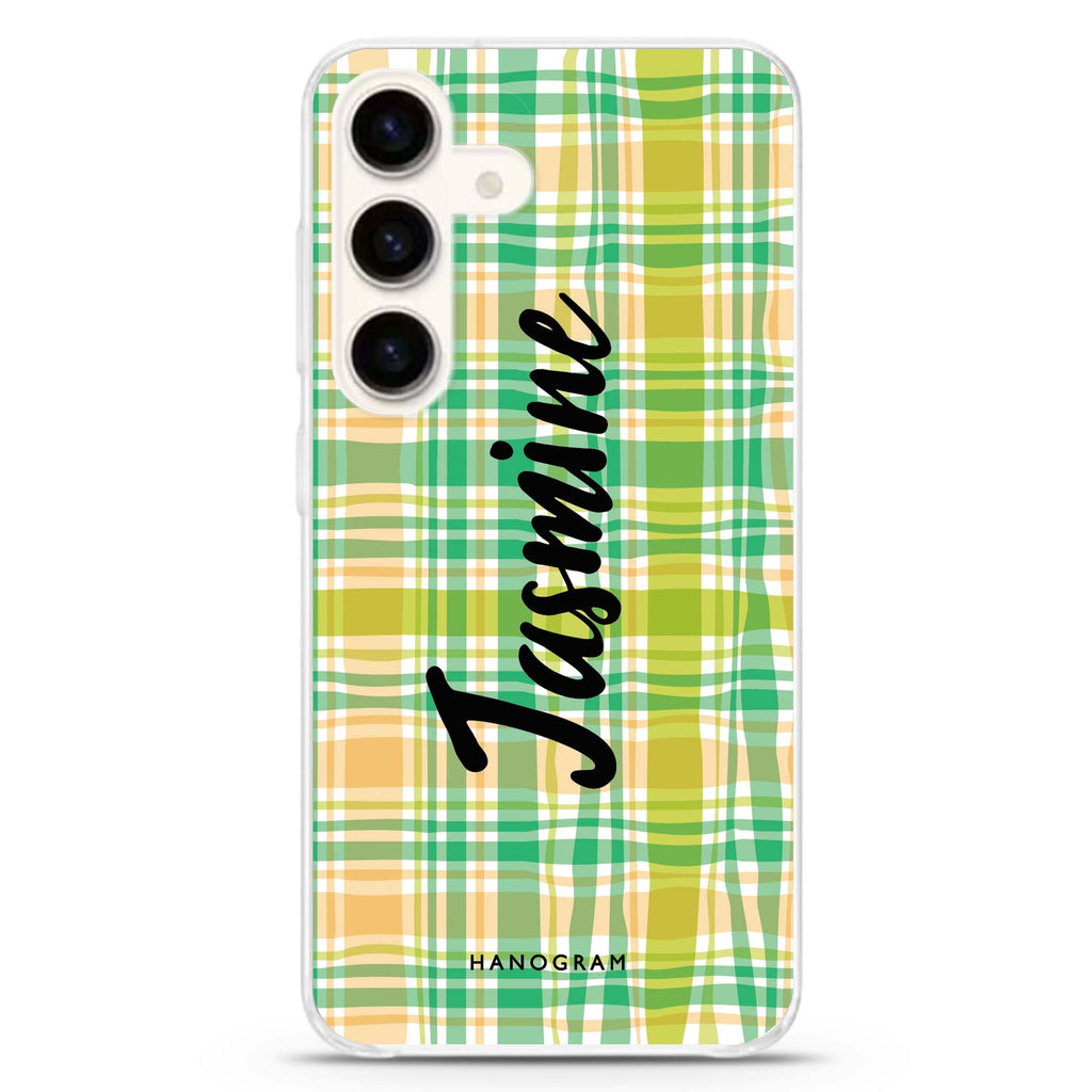 Plaid Samsung Galaxy S26/S25/S24 可加名字水晶透明保護殼正面展示