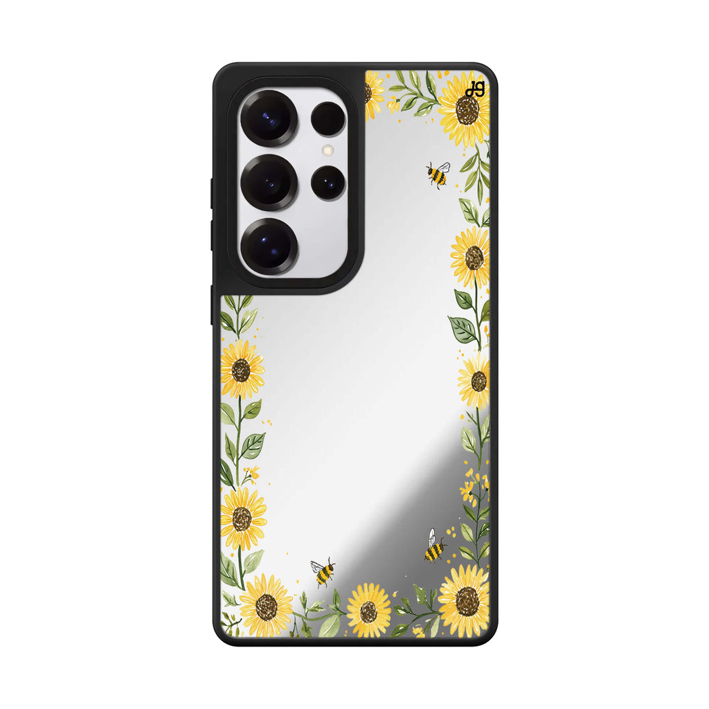 Honeybee Sunflower Border Samsung Galaxy 鏡面手機殼