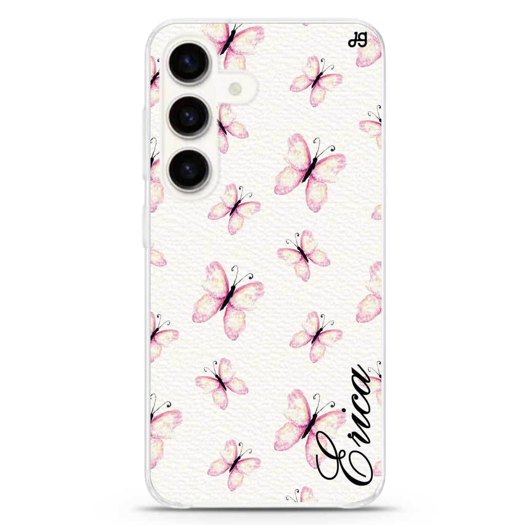 Vintage Butterfly Samsung Galaxy S26/S25/S24 可加名字水晶透明保護殼正面展示