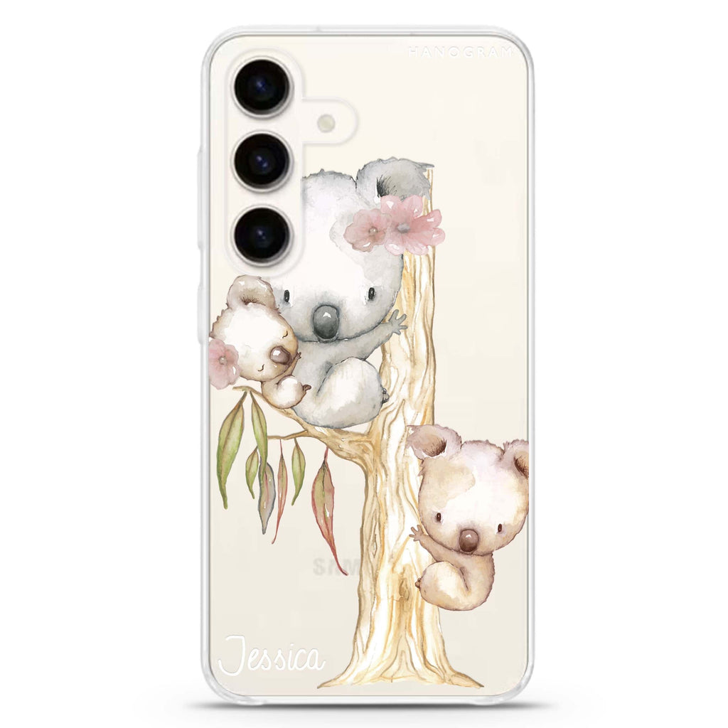 Koala Samsung Galaxy S26/S25/S24 可加名字水晶透明保護殼正面展示