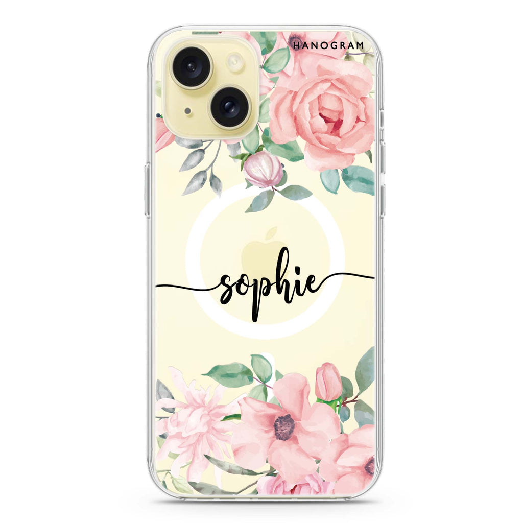 Forever Love Rose iPhone 15 Plus Magsafe 兼容水晶透明保護殼