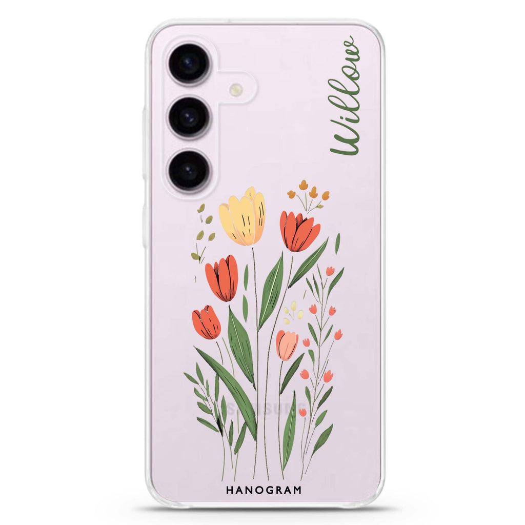 Tulip Cutouts Samsung Galaxy S26/S25/S24 可加名字水晶透明保護殼正面展示