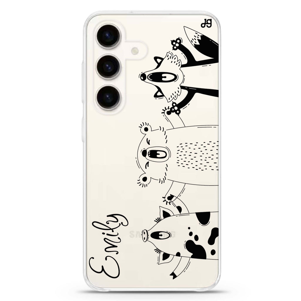 Funny Animals Samsung Galaxy S26/S25/S24 可加名字水晶透明保護殼正面展示