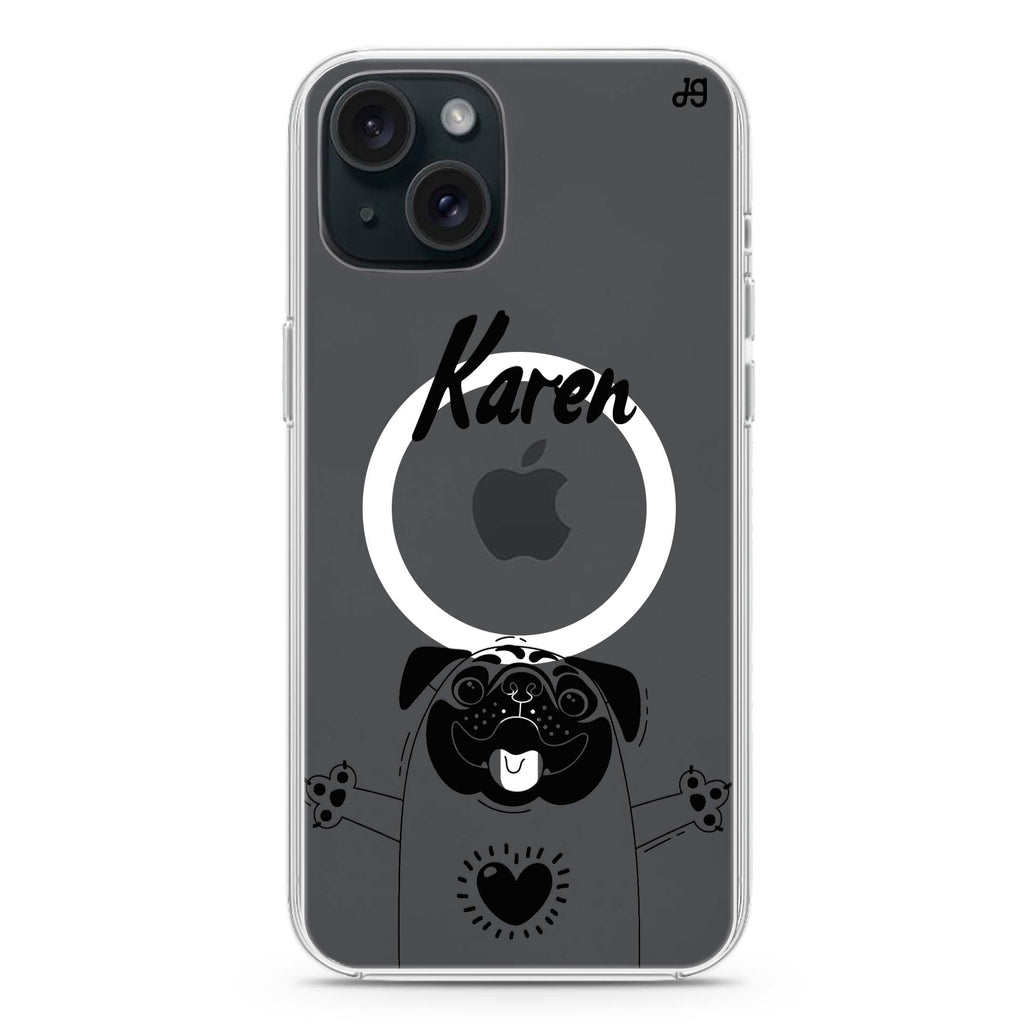 Lovely Pug iPhone 15 Plus Magsafe 兼容水晶透明保護殼