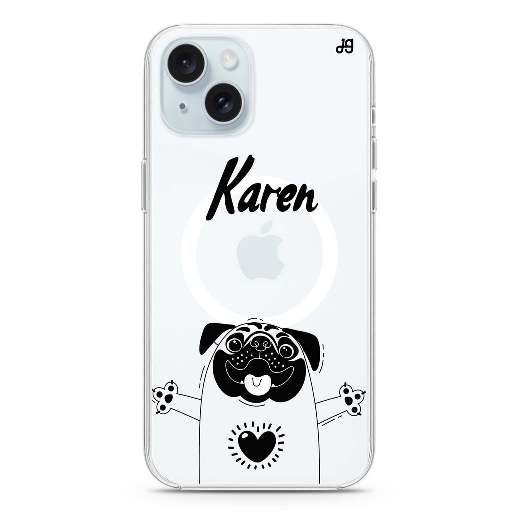Lovely Pug iPhone 15 Magsafe 兼容水晶透明保護殼