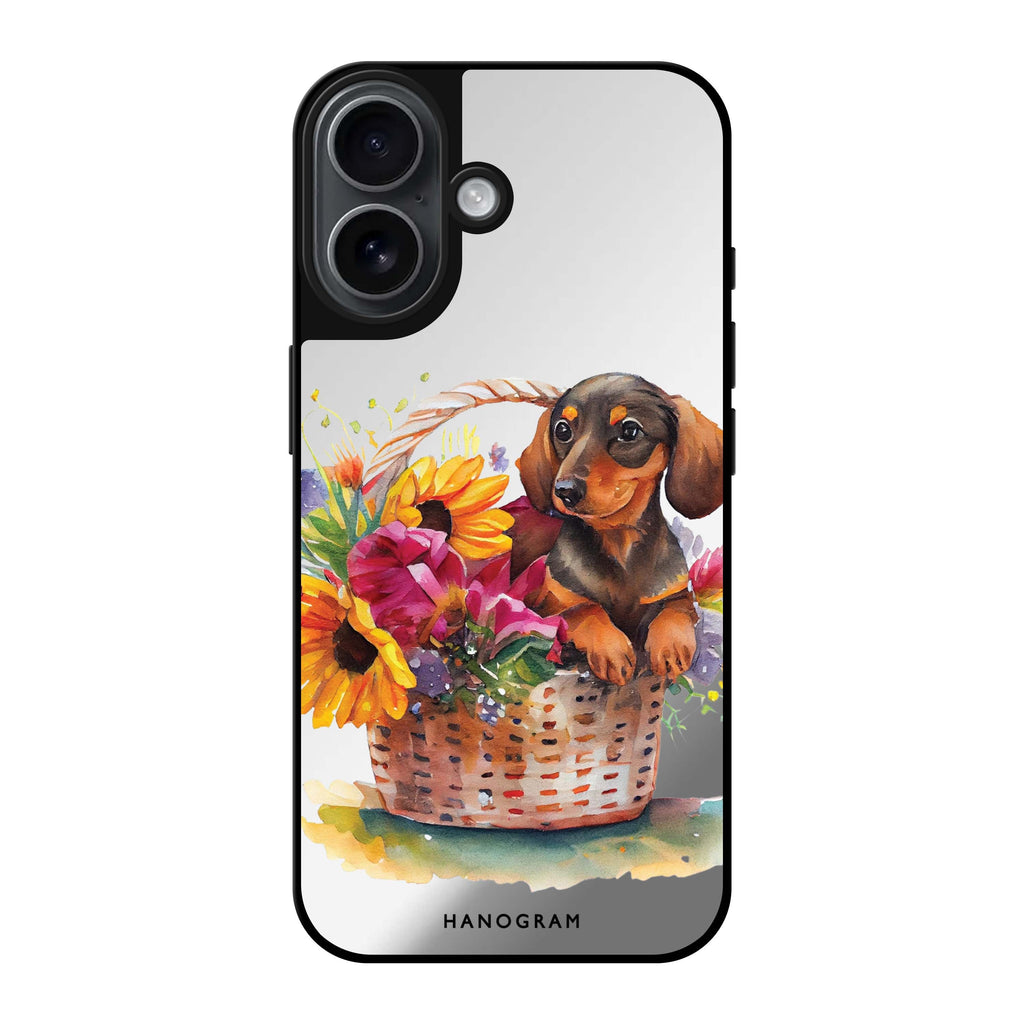Reflective iPhone 16 Mirror Case –Floral & Dog Design