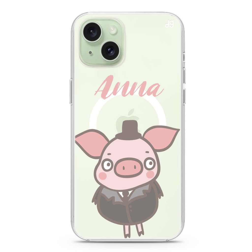 Funny Piggy iPhone 15 Magsafe 兼容水晶透明保護殼