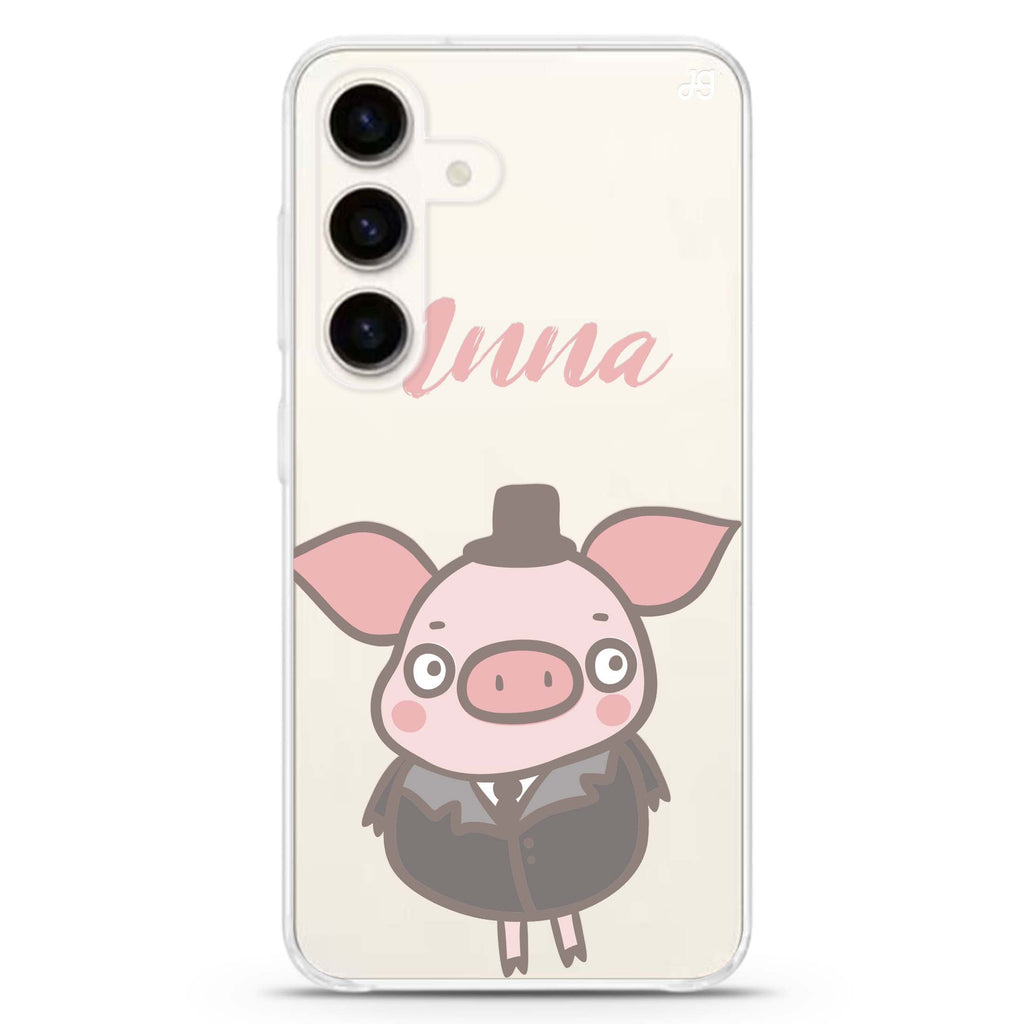 Funny Piggy Samsung Galaxy S26/S25/S24 可加名字水晶透明保護殼正面展示