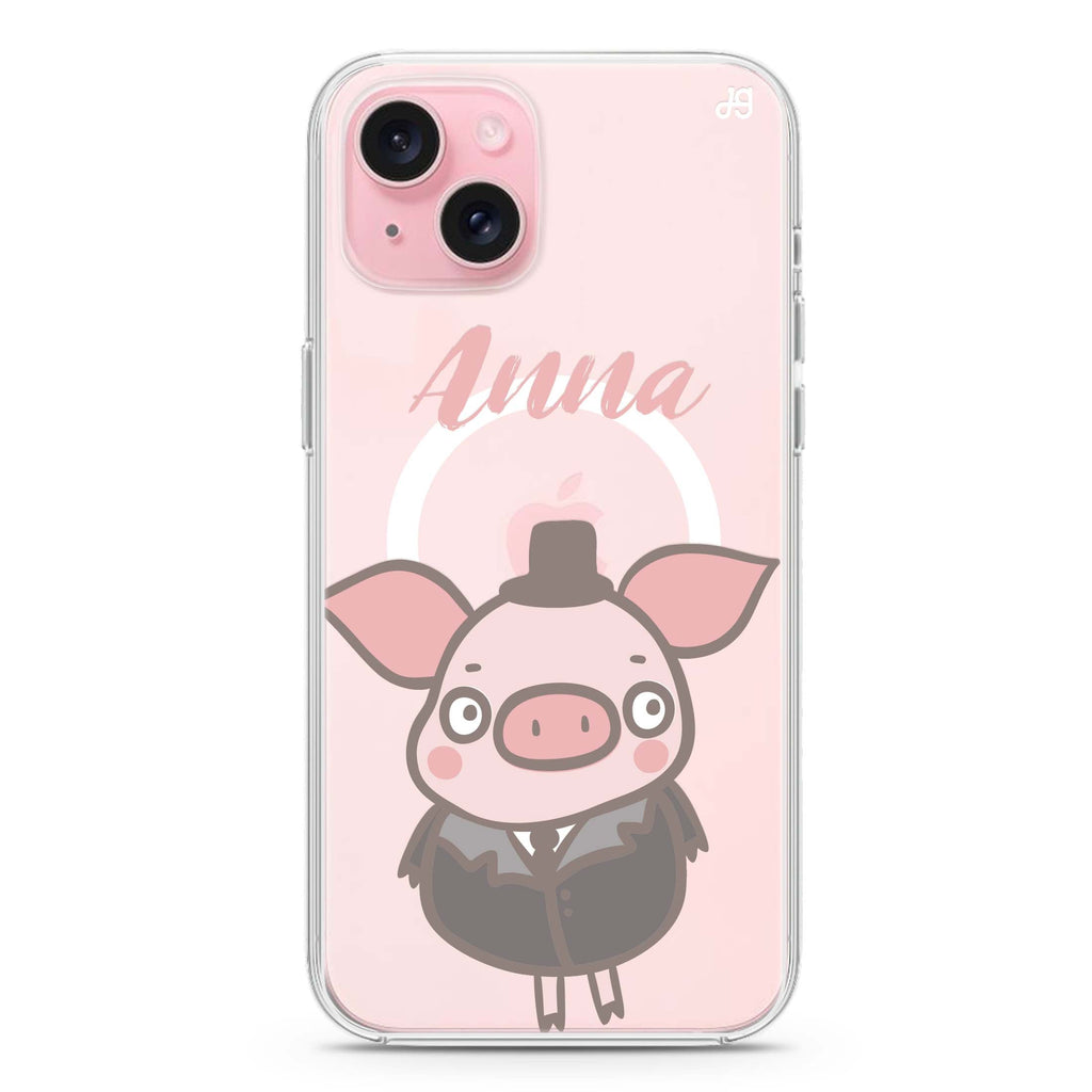 Funny Piggy iPhone 15 Plus Magsafe 兼容水晶透明保護殼