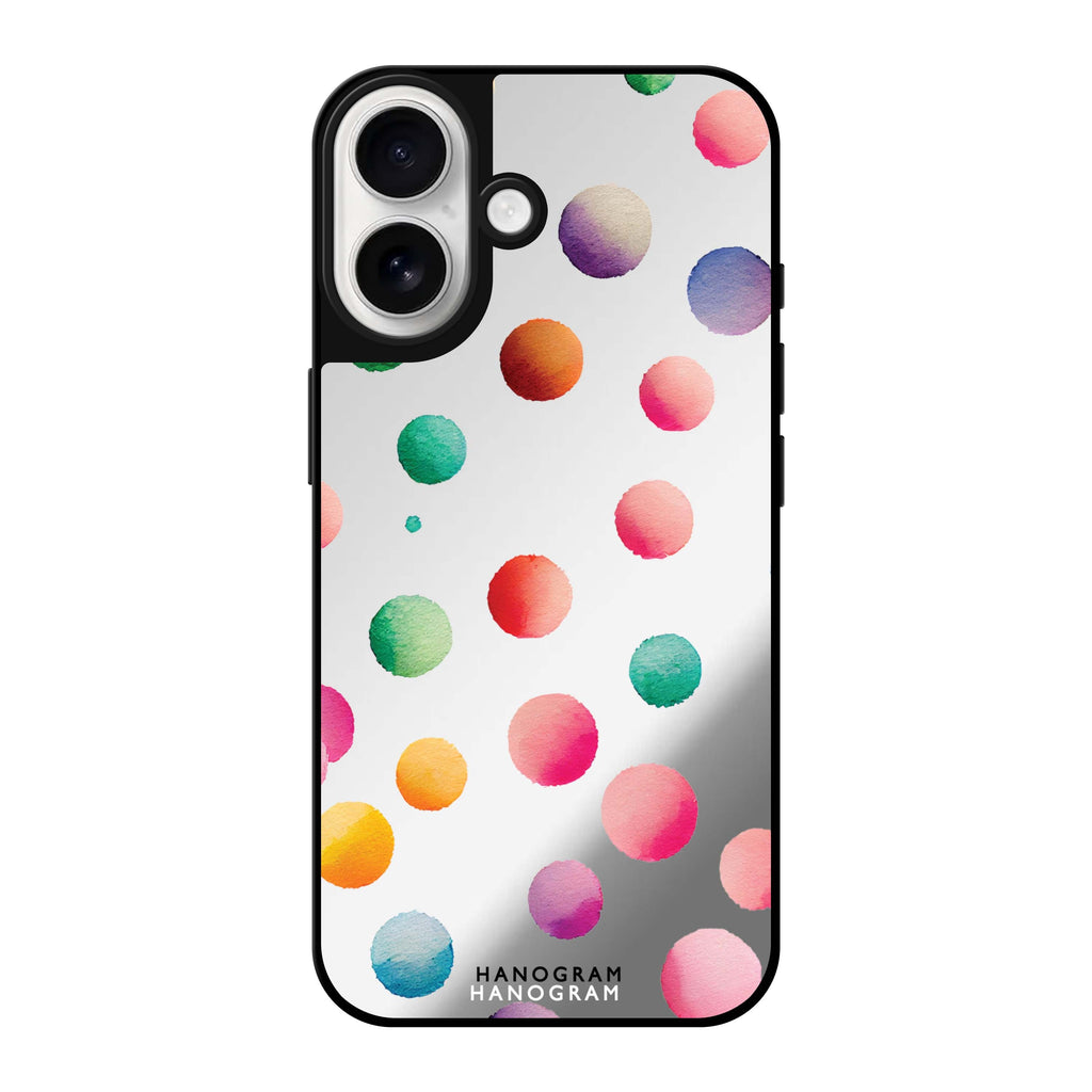 Reflective iPhone 16 Mirror Case –Watercolour Polka Dot Design